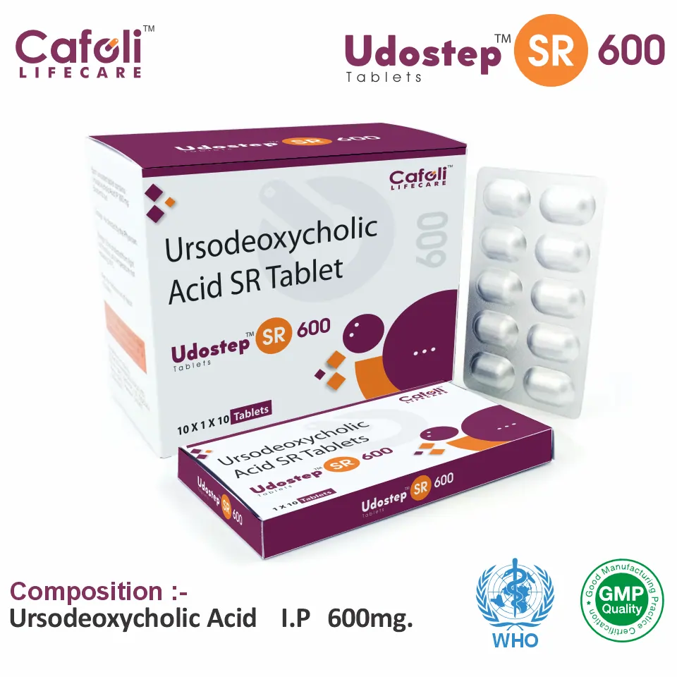 Ursodeoxycholic Acid (600mg) SR Tablet at the best price in PCD Pharma Franchise for Bile Acid and Gallstone Dissolution.